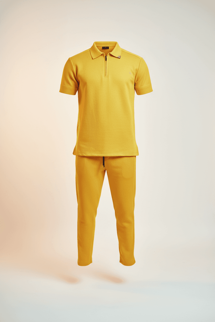 Bright Yellow Cotton Polo Two-Piece Set
