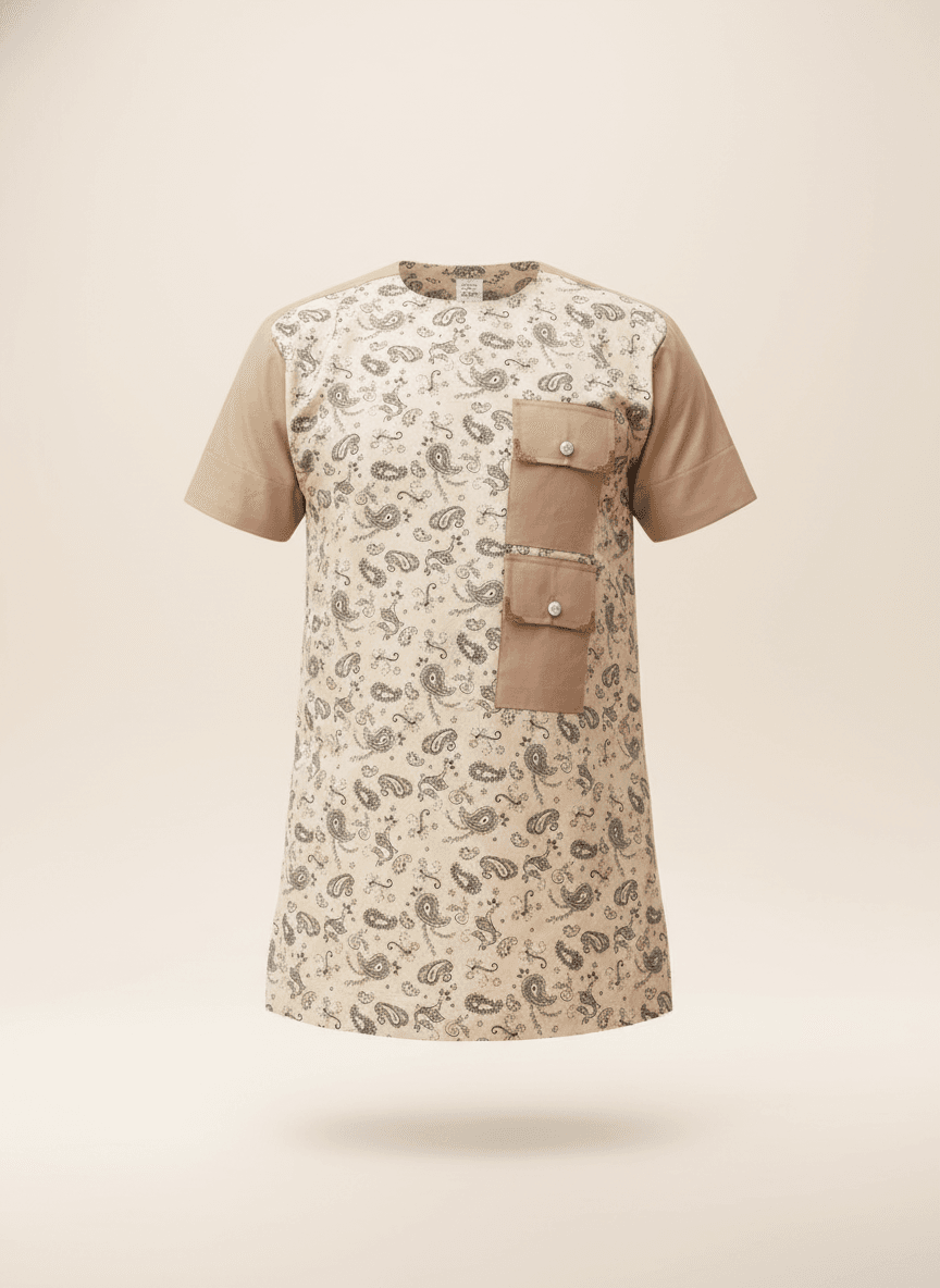 Cream Paisley Cotton Dashiki Shirt