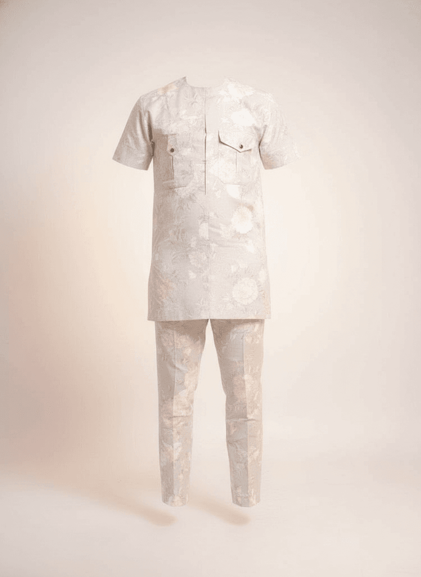 Light Cream Patterned Cotton Two-Piece Set