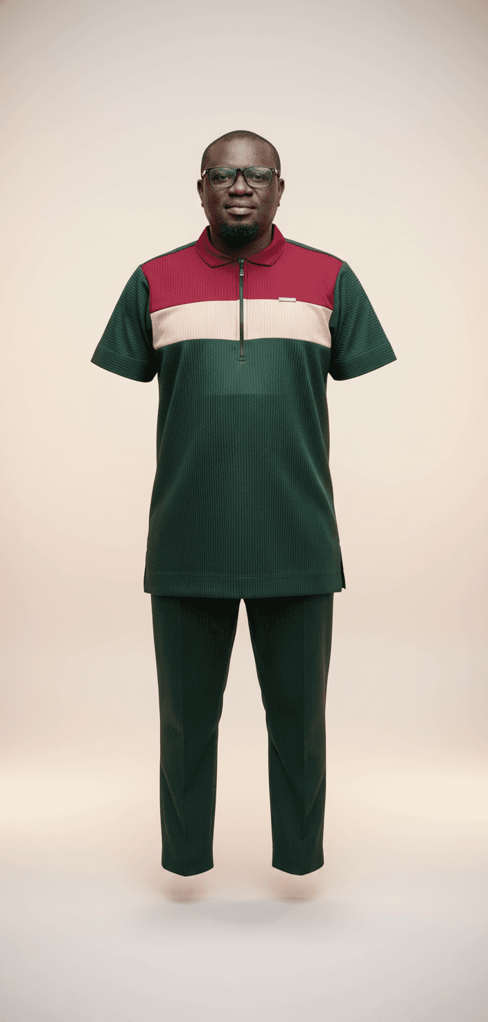 Men's Ribbed Cotton Two-Piece Set in Green and Burgundy