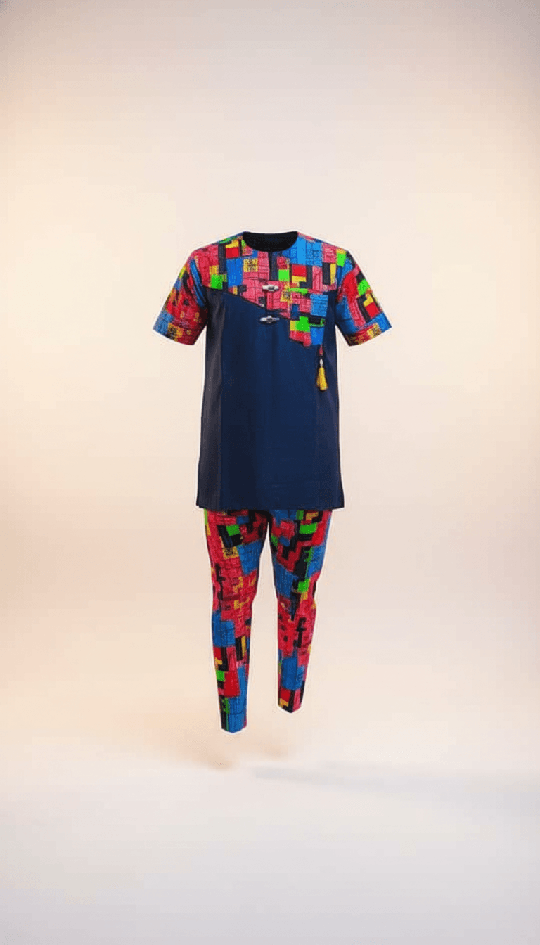Navy Ankara Two-Piece Set with Geometric Print