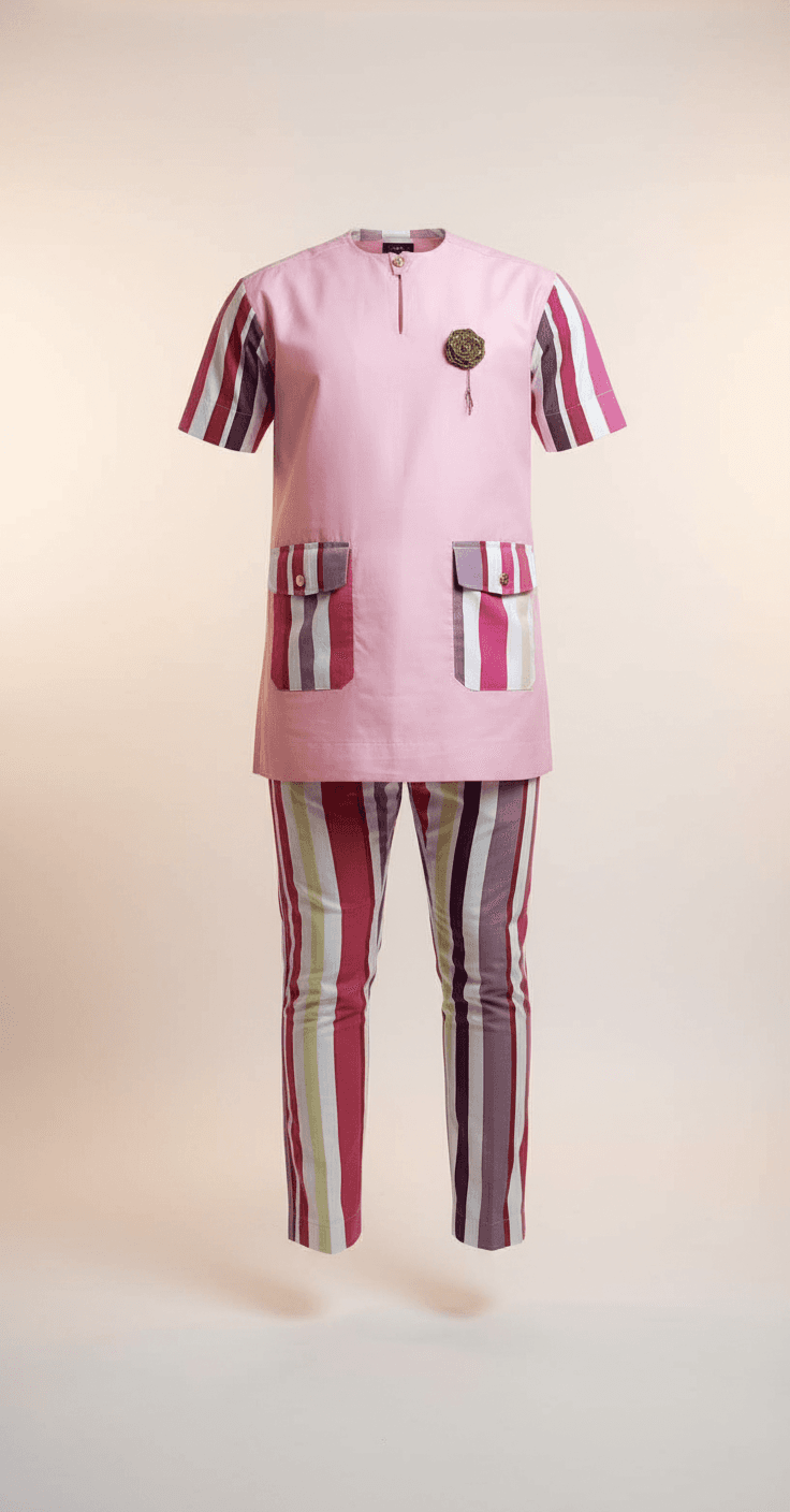 Pink Multi-Striped Cotton Two-Piece Set