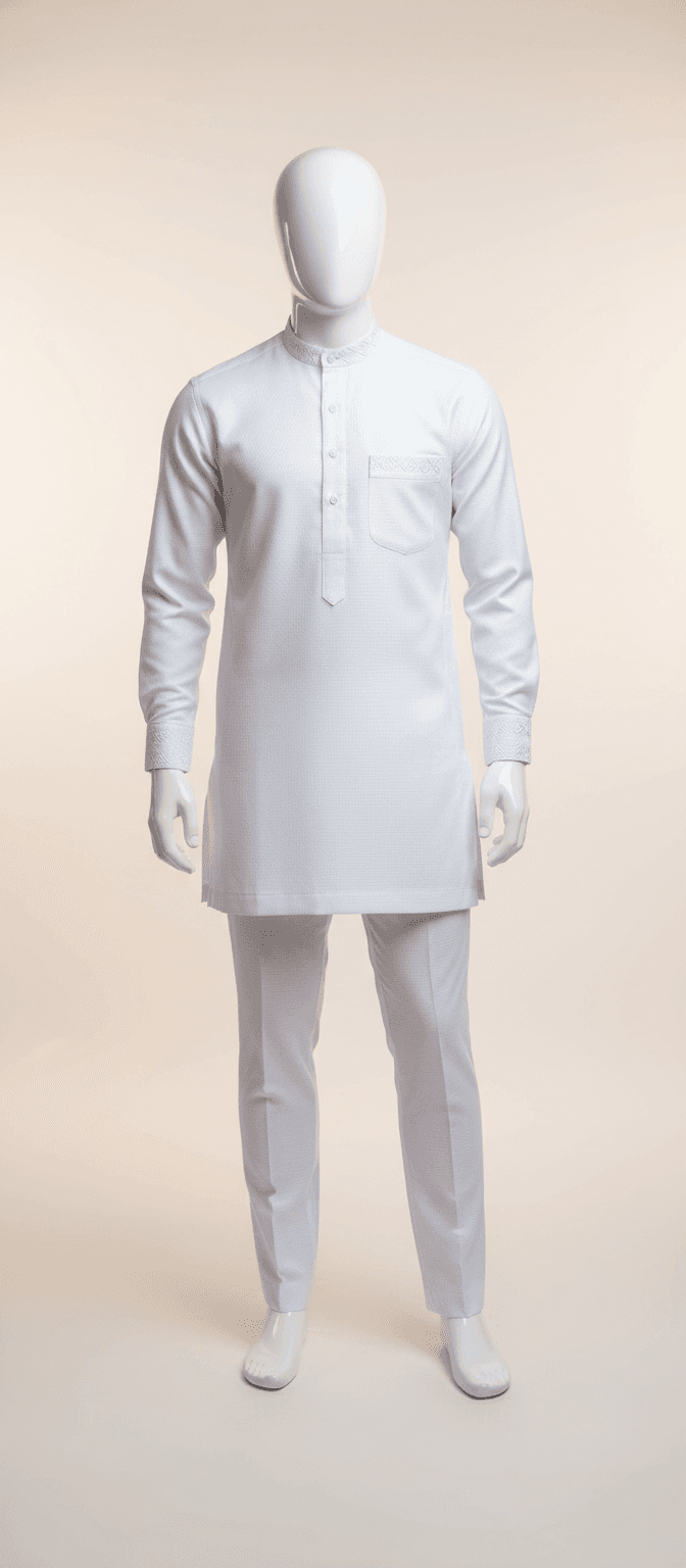 Plain White Cotton Kaftan Two-Piece Set
