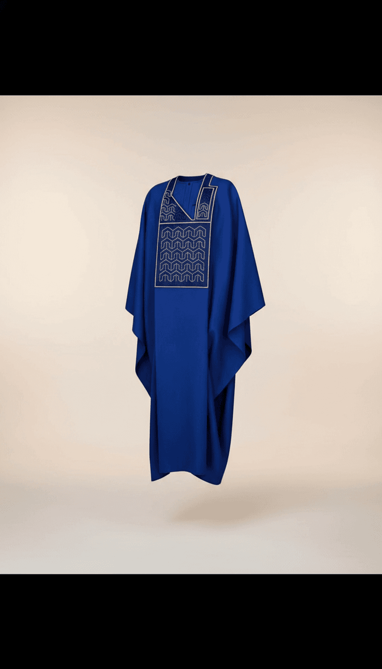 Royal Blue Cotton Agbada with Gold Embroidery