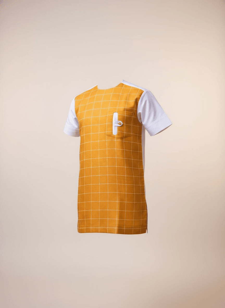 Yellow Checkered Cotton Two-Piece Set
